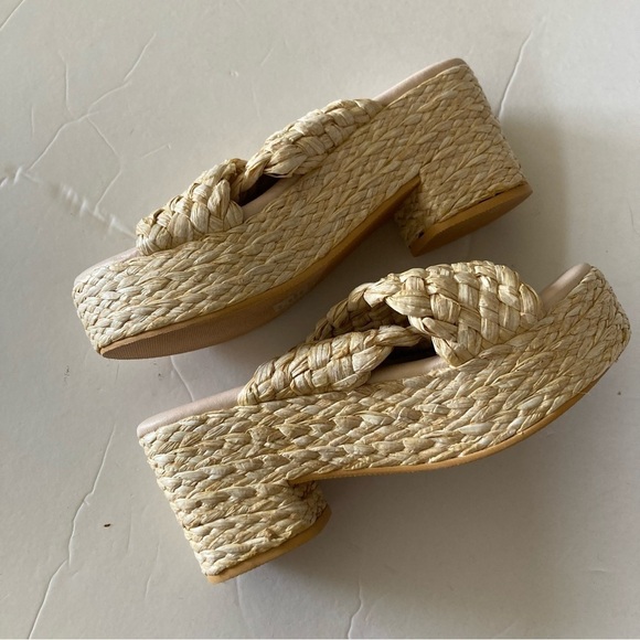 NWOT Beach By Matisse Anthropologie Reflection Neutral Raffia Platform Sandals 6 - Picture 2 of 5